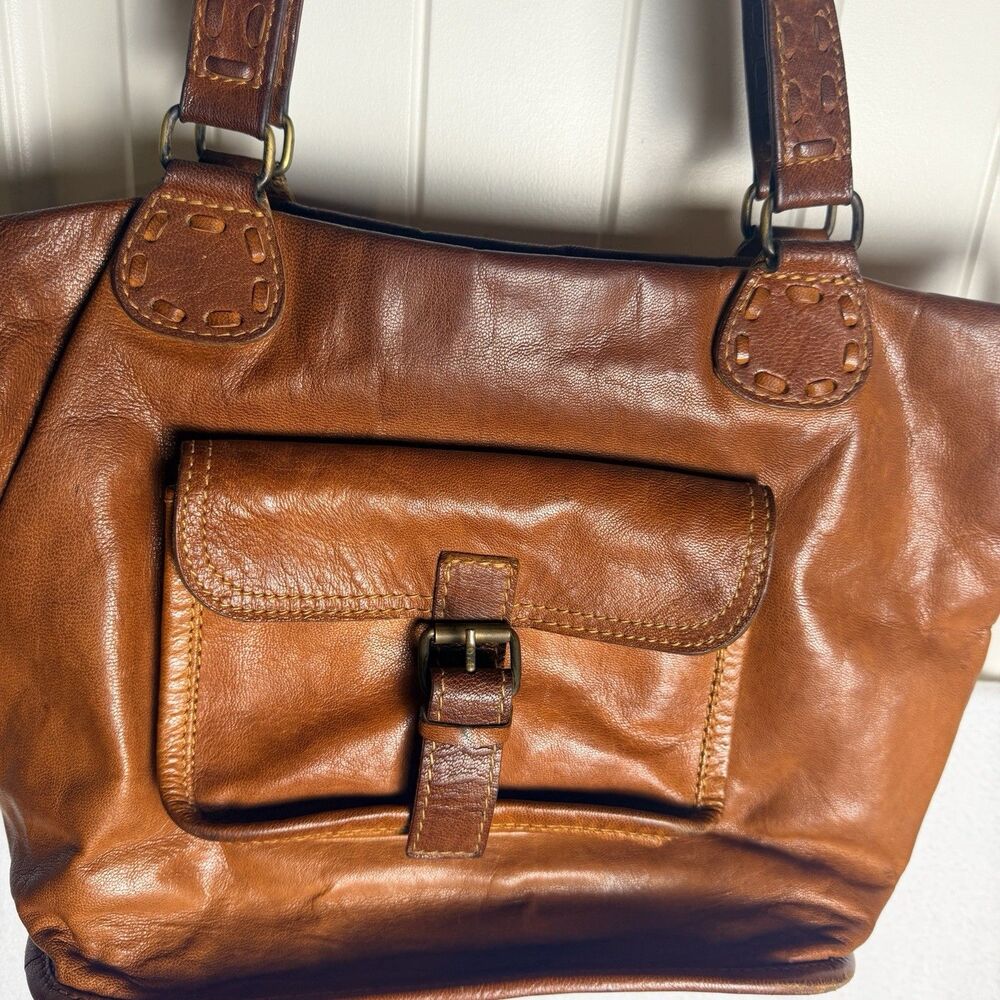 Noonday Collection Rustic 100% Leather Tote Purse Handbag Bag Lined Boho Hippie